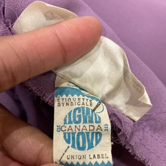 Vintge 70s Boho Long Sleeve Crepe Midi Belted  Dress Canadian Unionmade Purple - Picture 12 of 16